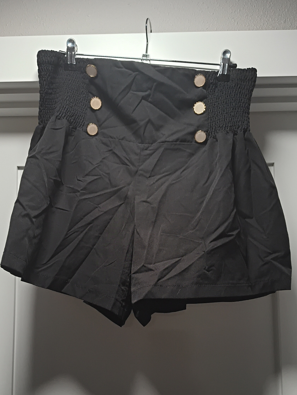 SHEIN Black High-Waist Shorts with Gold Accent Buttons